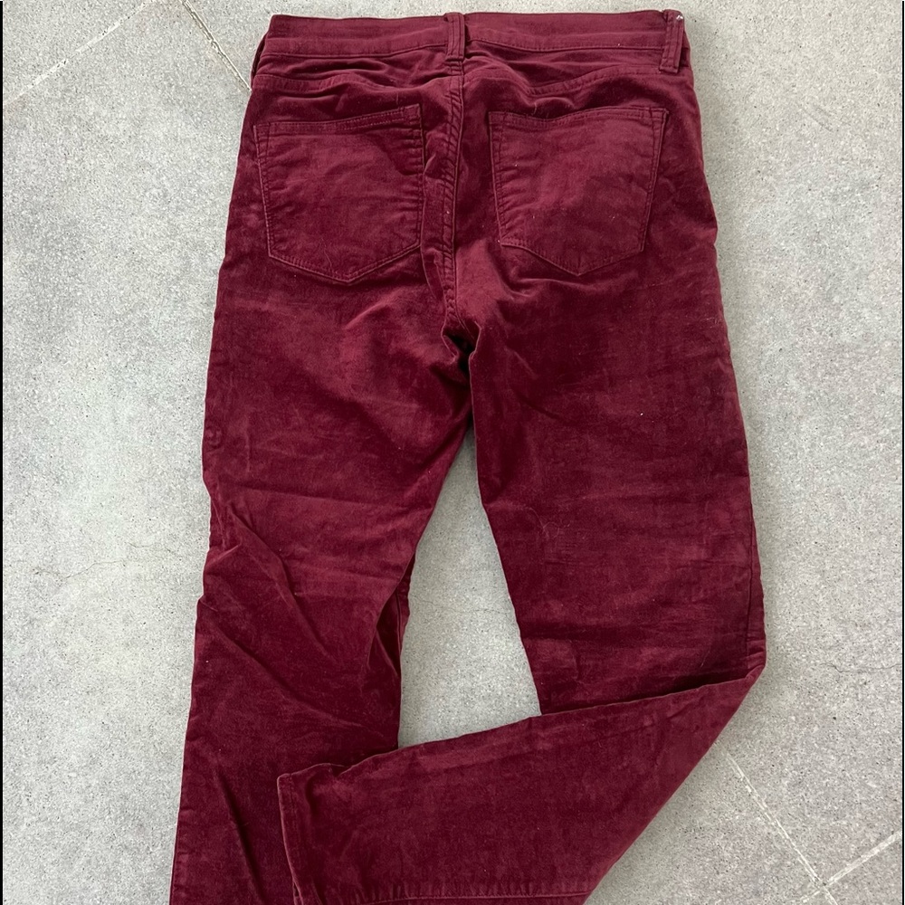 J Crew Factory Cranberry Red Velour Stretch Toothpick Jeans Sz 25